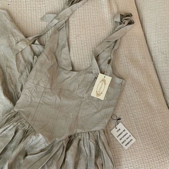 New Free People x Joyfolie MAYRELI Maxi Corset Summer DRESS in Linen Cloud - Picture 6 of 12